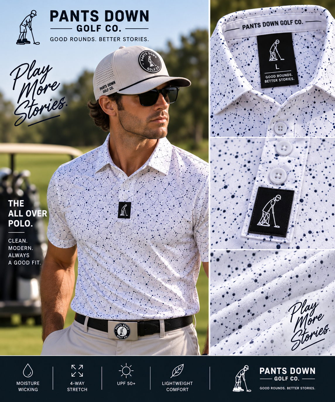 White All-Over Print — Performance Polo